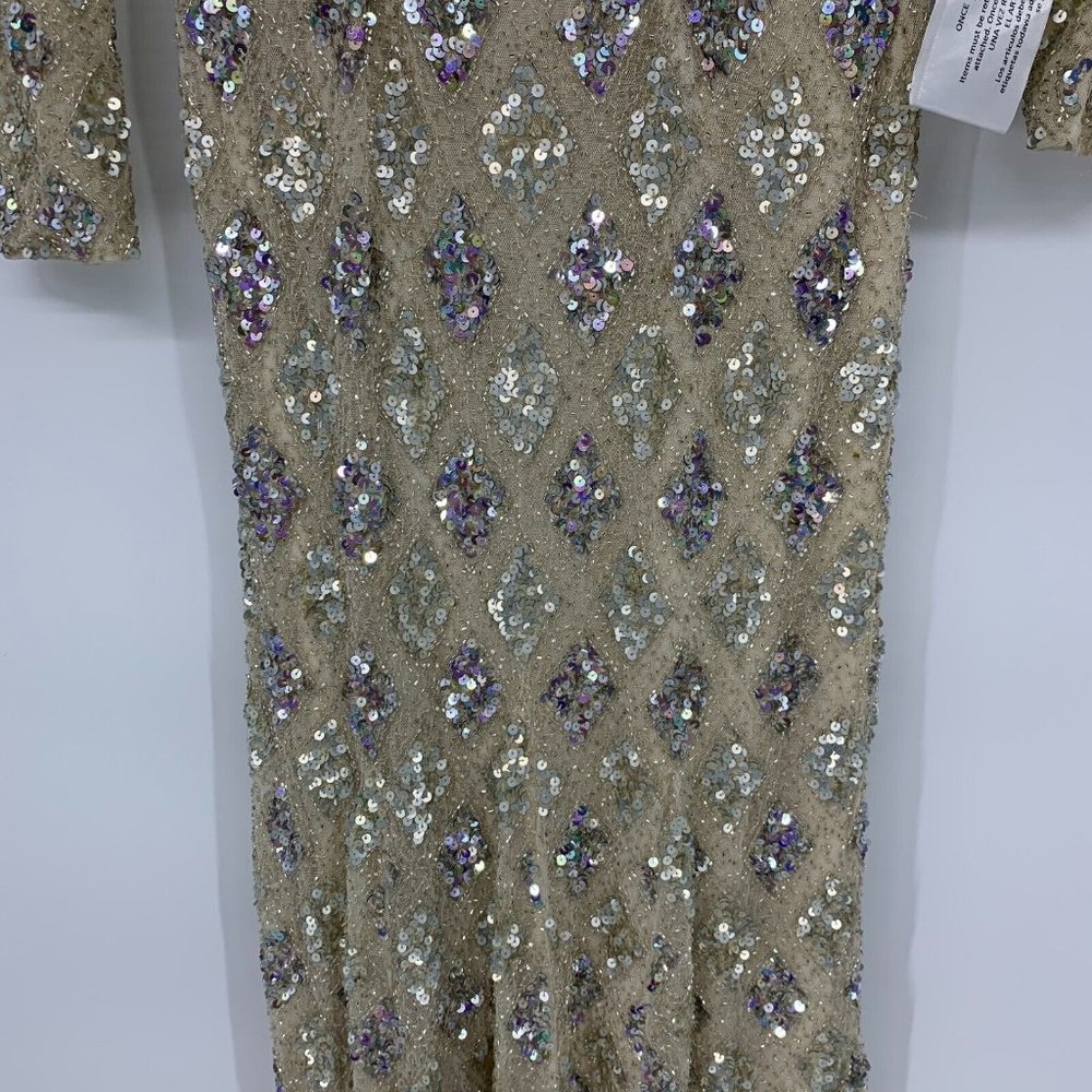 Mac Duggal Dress 5021 Geometric Embellished Evening Gown Long Sleeve - Picture 9 of 16